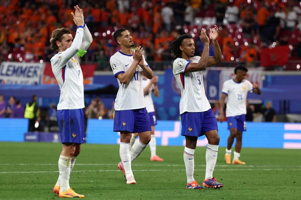 France players applauding fans after their 0-0 Euro 2024 draw with the Netherlands.