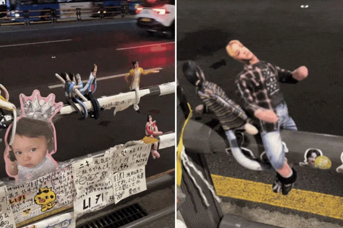 Dozens of so-called “rat jerky dolls” had covered the railings outside the main entrance to Hybe’s headquarters in Seoul for months.