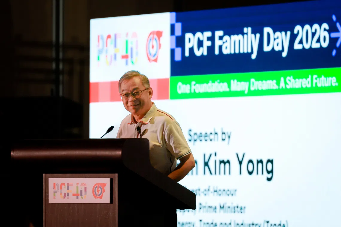 Deputy Prime Minister Gan Kim Yong delivers a speech during the PCF40 Family Day at Mandai Wildlife Reserve on Oct 11.