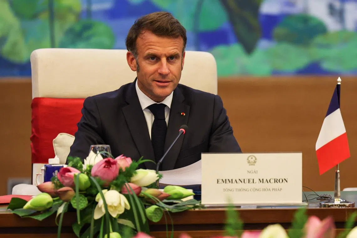 French President Emmanuel Macron said a rules-based order was necessary at “a time of both great imbalance and a return to power-driven rhetoric and intimidation”