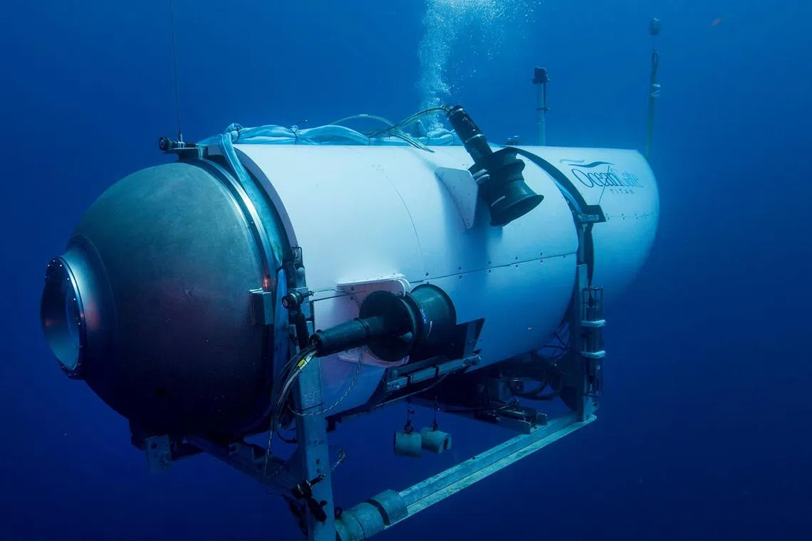 Photo of Titanic tour submersible. The submersible disappeared in a portion of the ocean with a depth of roughly 4,000m. 

PHOTO: OCEANGATE EXPEDITIONS/FACEBOOK
