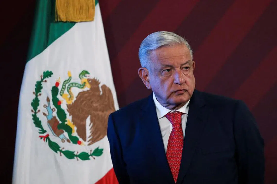 Mexico's President Andres Manuel Lopez Obrador attends a press conference, at the National Palace in Mexico City, Mexico June 5, 2023. REUTERS/Henry Romero