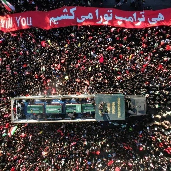 A vehicle transporting the coffin of Iran’s late supreme leader Ayatollah Ali Khamenei and the coffins of his family members, to their burial in Mashhad, Iran, on July 9.