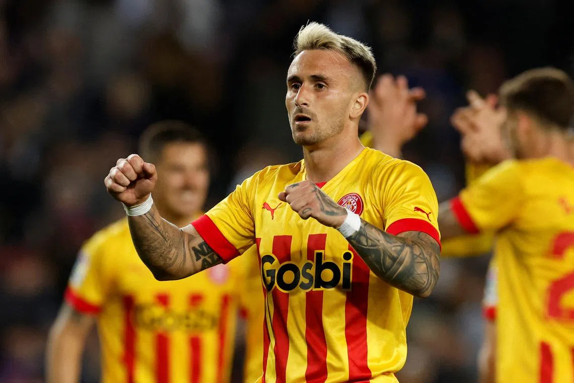 FILE PHOTO: Soccer Football - LaLiga - FC Barcelona v Girona - Camp Nou, Barcelona, Spain - April 10, 2023 Girona's Aleix Garcia celebrates after the match REUTERS/Albert Gea/File Photo