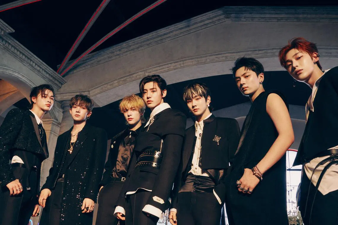 From left: Enhypen members Ni-ki, Heeseung, Jake, Sunghoon, Jungwon, Jay and Sunoo.