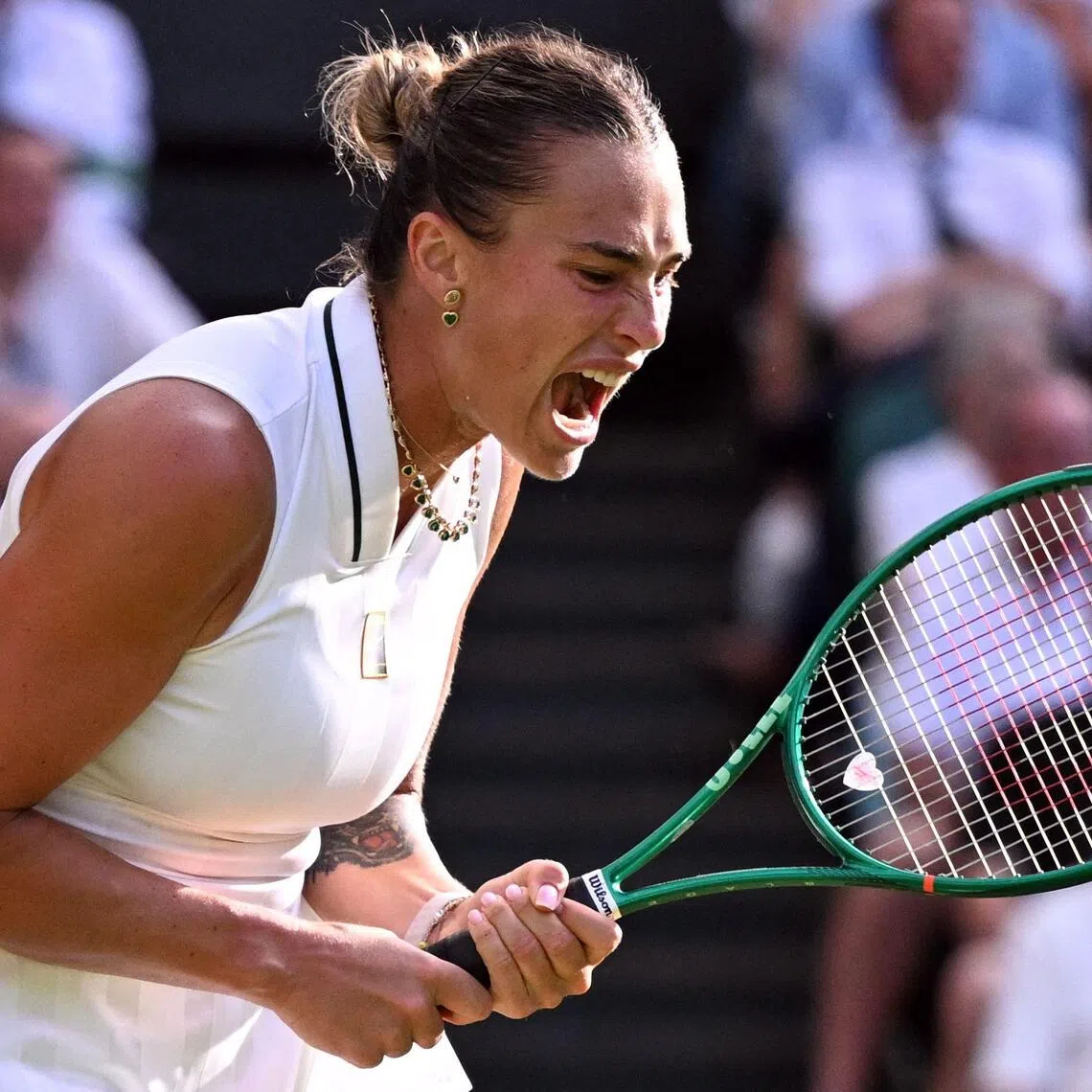 Aryna Sabalenka was beaten by Japan’s Naomi Osaka in the round of 16 at Wimbledon.