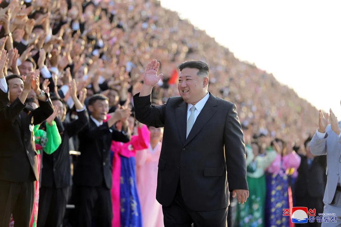 North Korea's Kim Jong Un at a celebration event marking the 75th anniversary of the founding of the country, which falls on Sept 9.