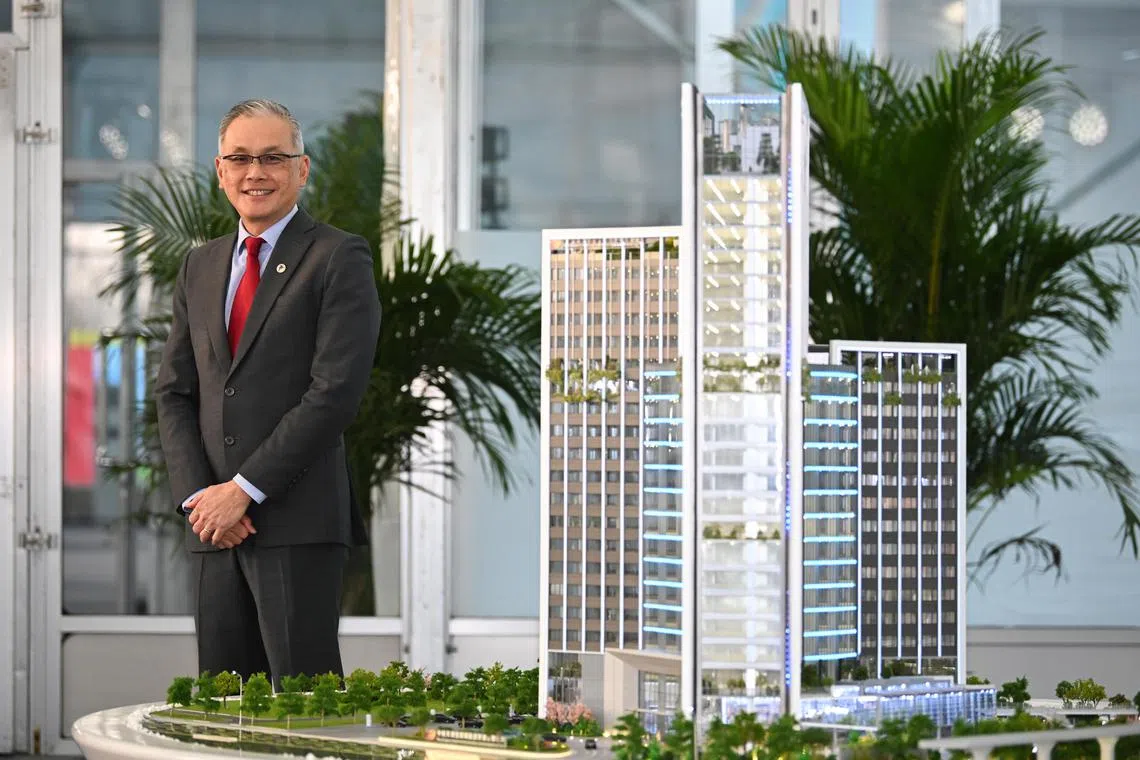 ST20231207-202323732532-Lim Yaohui-Elizabeth Law-eljcbc/
Mr Teo Eng Cheong, CEO of Sino-Singapore Tianjin Eco-City Investment and Development Company Limited, standing next to the model for Innova Green on display during the groundbreaking ceremony for the Green Innovation Park in the China-Singapore Tianjin Eco-City City Centre in Tianjin, China on Dec 7, 2023.
Singapore and Chinese leaders held their first in-person meeting of their apex collaboration forum, the Joint Council for Bilateral Cooperation (JCBC) in Tianjin on Dec 7, the first under new leaders Deputy Prime Minister Lawrence Wong and Chinese Executive Vice-Premier Ding Xuexiang. Some 20 deliverables were announced following the meetings, including a new 30-day visa exemption currently in the works.
(ST PHOTO: LIM YAOHUI)