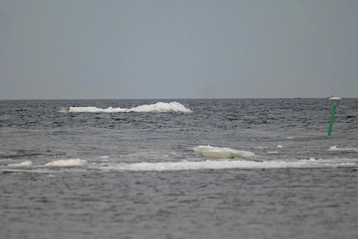 Drifting broken sea ice, floats out at sea, off the extreme western point of Replot Island in the northern part of the Baltic Sea on Jan 15.