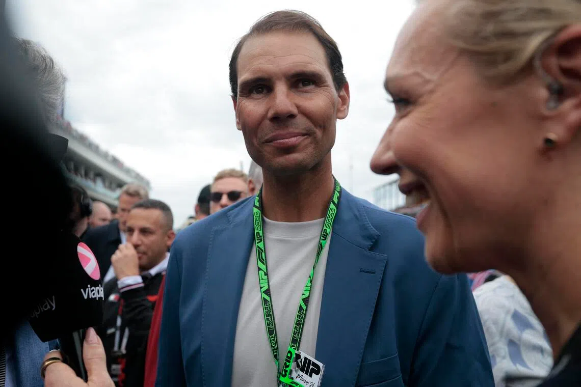 Rafael Nadal on the track before the start of the Miami Grand Prix in March.