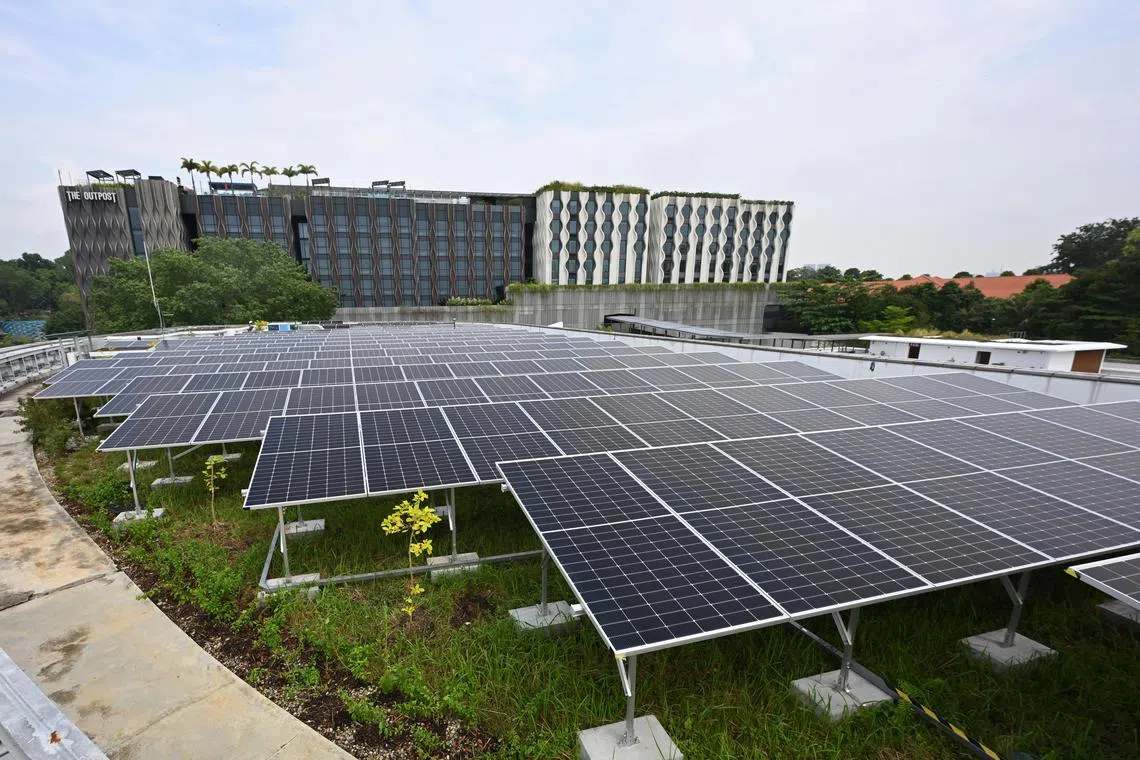 ST20231114-202342708742-Lim Yaohui-ctnsolar14/

Solar panels installed on the roof top of Palawan Kidz City on Nov 14, 2023.  

Sentosa Development Corporation (SDC)
announced its intention in June 2022 to launch a solarisation programme, as part of its continued commitment to make Sentosa a carbon-neutral tourism destination by 2030. Since then, it has embarked on a joint effort with five island businesses under the first phase of the programme, where solar panels have been deployed across a total of 46 locations under SDC, Mount Faber Leisure Group, Resorts World Sentosa, Capella Singapore, and ONEÁ15 Marina
 Sentosa Cove, as well as Big Tiny, which operates Tiny Away Escape @ Lazarus Island.  

Over 5.2 megawatt-peak (MWp) solar capacity has been installed, surpassing the original target of 3 MWp. The new capacity is expected to produce close to 6.6 gigawatt hours (GWh) of clean energy annually, and has the potential to achieve an overall reduction of more than 2,600 tonnes CO2e1 per year, equivalent to the carbon emissions generated by 97,700 hotel room nights. 

(ST PHOTO: LIM YAOHUI)