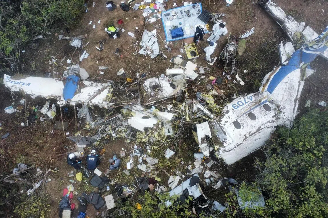 Wreckage of a plane that crashed, killing 15 people, in La Playa de Belen municipality, Norte de Santander department, Colombia on Jan 29, 2026. A twin-propeller aircraft carrying 15 people, including a Colombian lawmaker, crashed in a mountainous region near the Venezuelan border, killing all passengers and crew.
