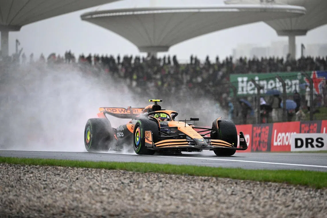 McLaren driver Lando Norris drives during the sprint qualifying session at the Chinese Grand Prix in Shanghai.