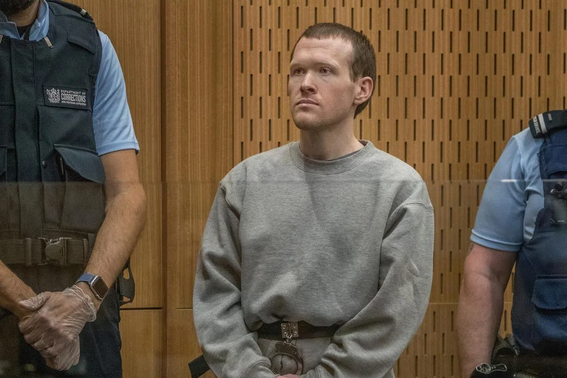 Brenton Tarrant, the gunman who shot and killed worshippers in the Christchurch mosque attacks, is seen during his sentencing at the High Court in Christchurch, New Zealand, August 24, 2020. John Kirk-Anderson/Pool via REUTERS/File Photo