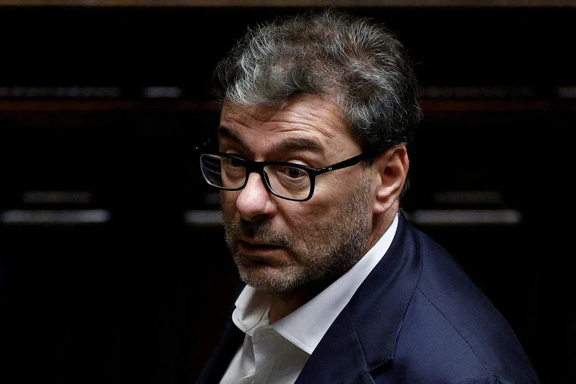 FILE PHOTO: Minister of Economic Development Giancarlo Giorgetti attends the first voting session at the lower house of parliament to elect the new speaker in Rome, Italy, October 13, 2022. REUTERS/Guglielmo Mangiapane//File Photo