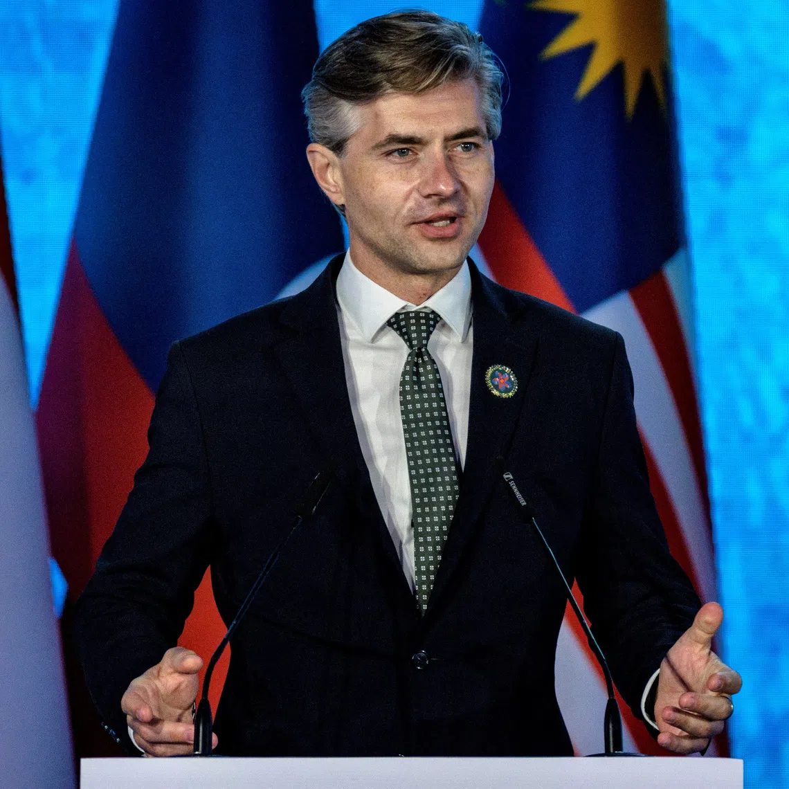 FILE PHOTO: Lithuania Foreign Minister Kestutis Budrys speaks at the Philippine International Convention Center on July 24, 2026 in Pasay, Metro Manila, Philippines. Ezra Acayan/Pool via REUTERS/File Photo