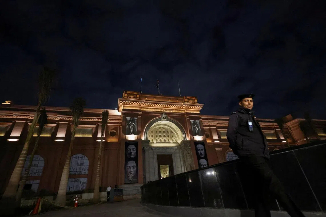 FILE PHOTO: A police officer walks next to an entrance of the Egyptian Museum  in Egypt's capital of Cairo, Egypt, February 20, 2023. REUTERS/Amr Abdallah Dalsh/File Photo