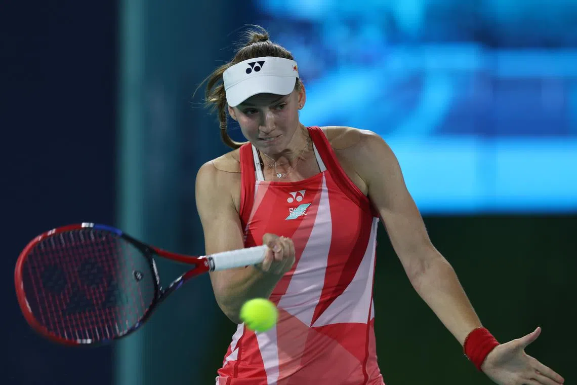 Defending champion Elena Rybakina (above) beat three-time Grand Slam finalist Ons Jabeur 6-2, 4-6, 7-6 (7/4).