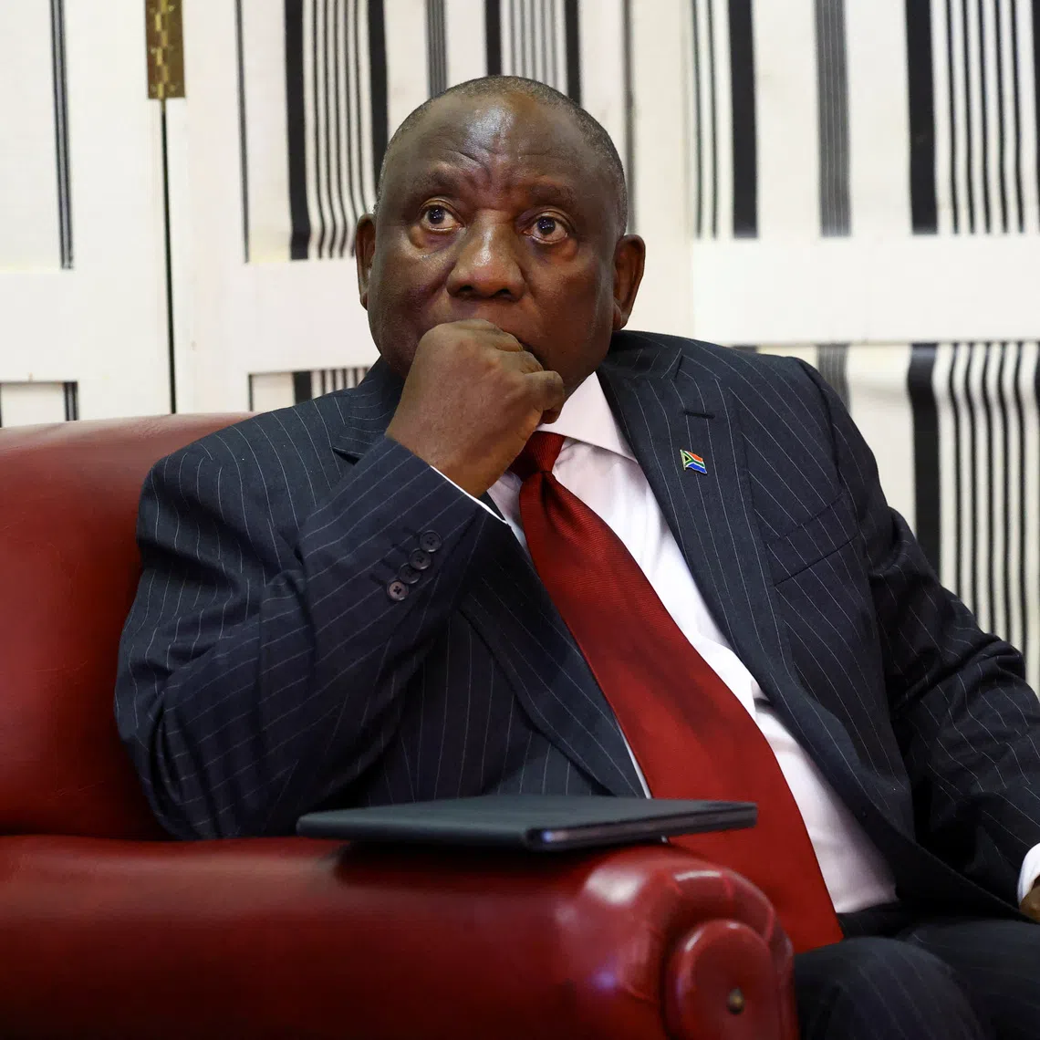 South African President Cyril Ramaphosa looks on ahead of addressing the Cape Town Press Club in Cape Town, South Africa, February 15, 2024. REUTERS/Esa Alexander