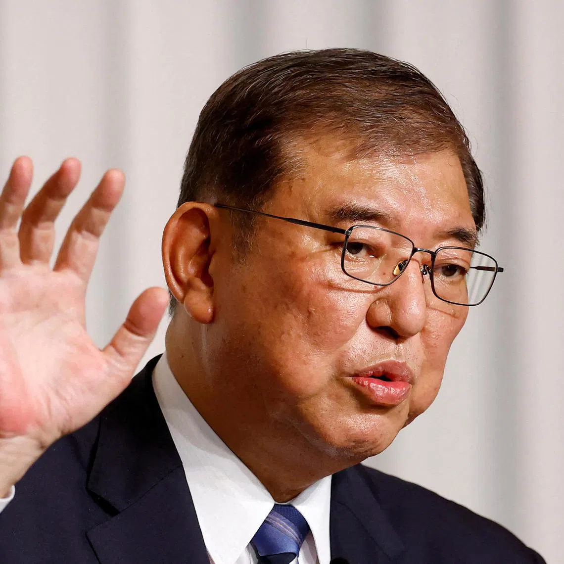 Mr Shigeru Ishiba, the newly elected leader of Japan's ruling party, the Liberal Democratic Party (LDP), at a press conference after the LDP leadership election in Tokyo on Sept 27. 
