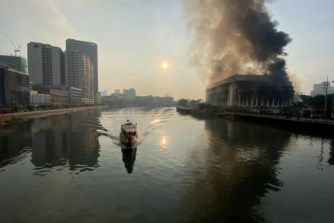 The Philippine Central Post Office building in Manila, Philippines, 22 May 2023. A massive fire hit the Central Post Office where the main mail sorting and distribution operations of the country are. Arson investigators are still conducting an investigation of the possible cause of the fire and extent of damage to the postal headquarters. EPA-EFE/FRANCIS R. MALASIG