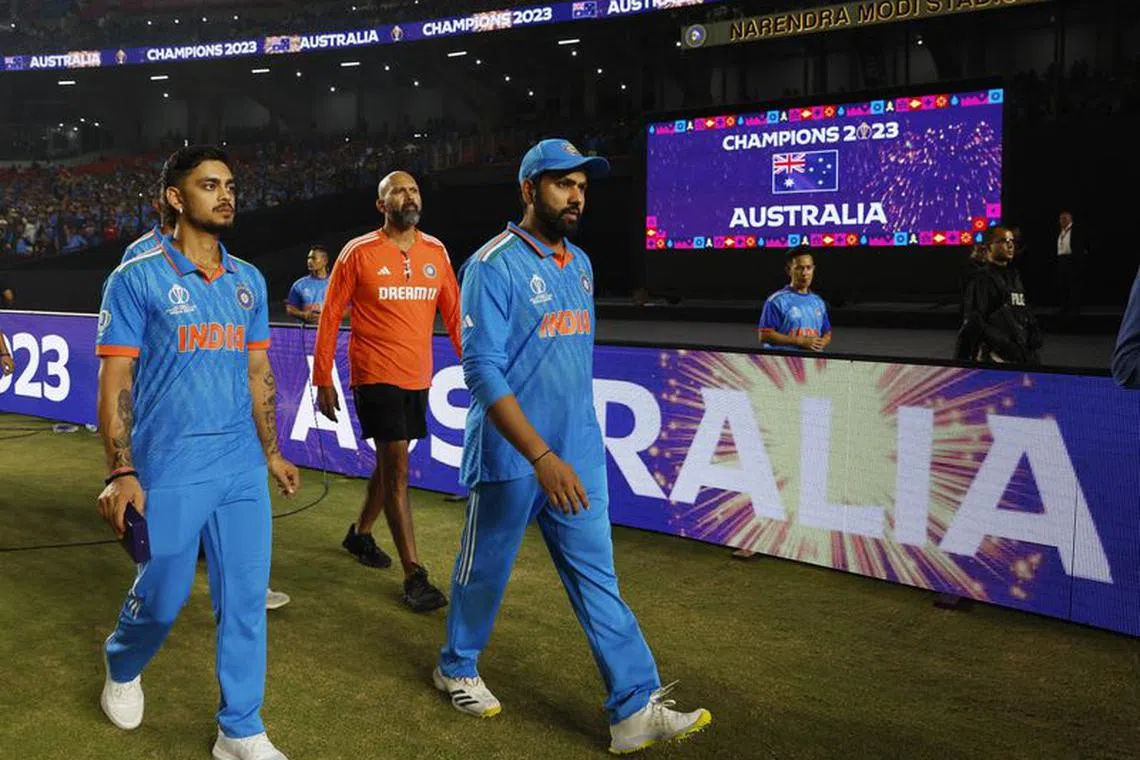 Cricket - ICC Cricket World Cup 2023 - Final - India v Australia - Narendra Modi Stadium, Ahmedabad, India - November 19, 2023 India's Rohit Sharma looks dejected after losing the ICC Cricket World Cup final REUTERS/Adnan Abidi