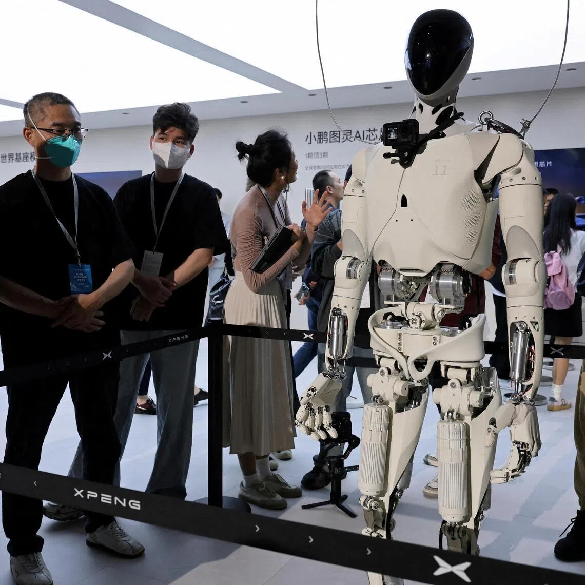 Xpeng's humanoid robot IRON at the Chinese electric vehicle maker's booth during a media day for the Auto Shanghai show in Shanghai, China, on April 23, 2025.