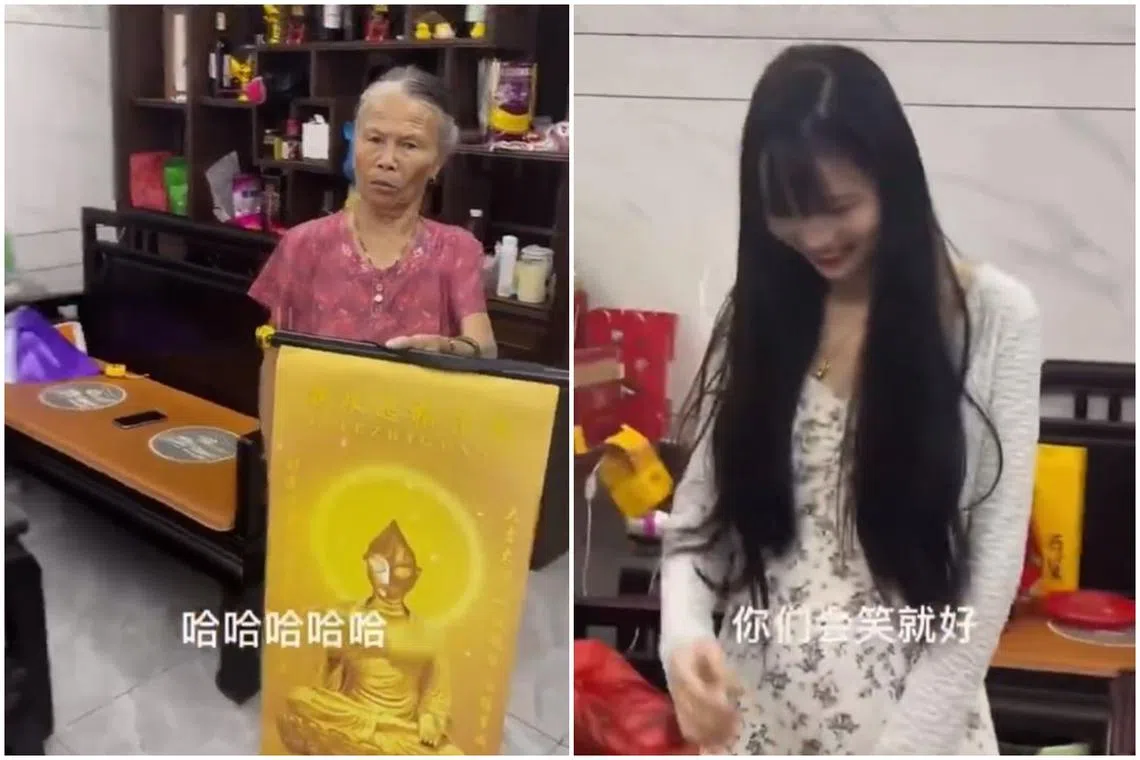 A viral video of the incident showed the grandmother, clutching the drawing of Ultraman, while scolding her laughing granddaughter.