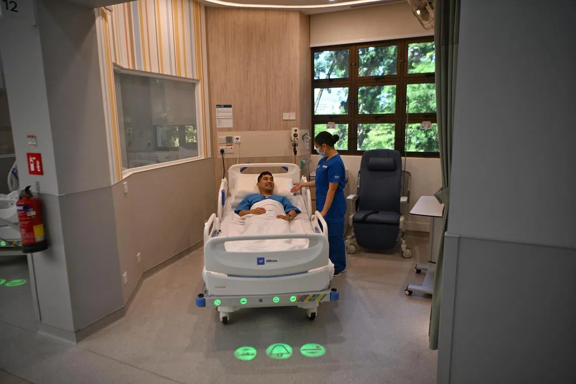 AH Virtual Hospital’s connected wards – the Pods

Operational since October 2022, the first pod design hospital ward that caters 
to subsidized patients.
A space to explore and innovate both the integration of technology and future 
ward designs.
The wards were designed to provide a healing environment for patients, while 
also addressing the needs of the provider. 

2 wards with total 39 beds – 17 pods, 17 open cubicle beds, 5 single-room beds.

Unique design features 
Modular walls with ability to surge with extra beds.
Circadian lighting to mimic natural sunlight.
Pod design provide patients with more privacy and a quiet environment.
Naturally ventilated pods.
Smart glass in each pod to give a sense of space while allowing patients to control their privacy.
Palisade lighting to reduce strain on patients' eye while getting wheeled into the ward.

There is also reduced risk of infection and this is important for patients who are 
immunocompromised or who have contagious diseases. Such single-patient pods 
also make it easier to follow infection control protocols. This concept can give 
healthcare workers more time to focus on each patient’s individual needs which can 
lead to improved patient care and satisfaction. Such pods are more efficient and can 
be cleaned and disinfected more easily. Overall, these benefits can improve the 
privacy, comfort, safety and quality of care for patients. 



/Alexandra Hospital has just completed the design of a Smart Ward for the National University Health System (NUHS), which has been developed together with international private sector medical equipment suppliers.