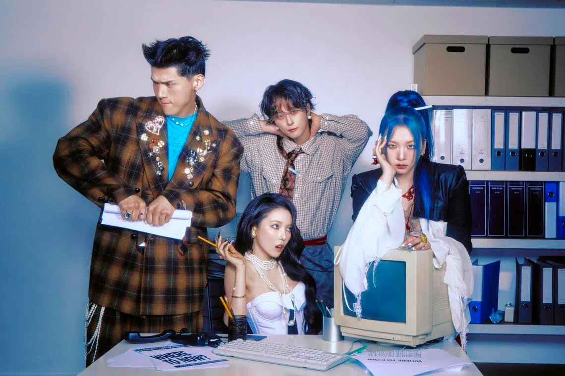 (Clockwise from left bottom) Somin, BM, J.Seph and Jiwoo of KARD.