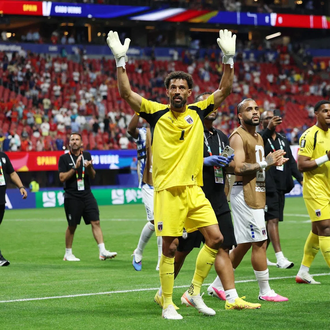 Soccer Football - FIFA World Cup 2026 - Group H - Spain v Cape Verde - Atlanta Stadium, Atlanta, Georgia, U.S. - June 15, 2026 Cape Verde's Vozinha celebrates after the match REUTERS/Siphiwe Sibeko