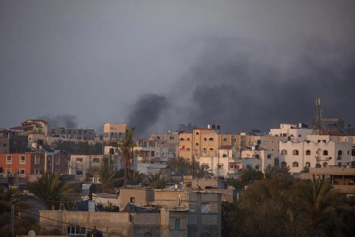 Smoke rising from Israeli air strikes on Rafah, in the southern Gaza Strip, on June 23.