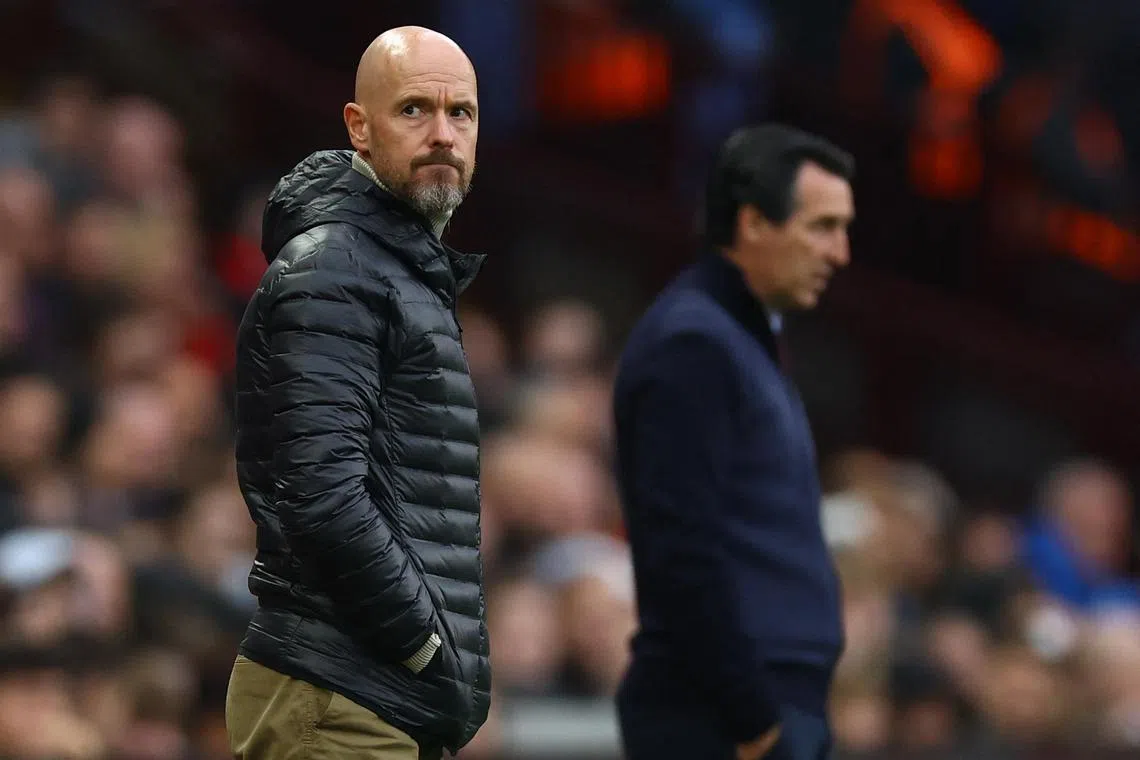 Manchester United manager Erik ten Hag during the Premier League match against Aston Villa. The Dutchman's job is under threat after a poor start to the season.