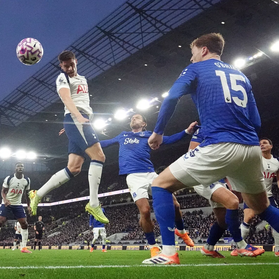 Soccer Football - Premier League - Everton v Tottenham Hotspur - Hill Dickinson Stadium, Liverpool, Britain - October 26, 2025 Tottenham Hotspur's Micky van de Ven scores their first goal Action Images via Reuters/Jason Cairnduff
