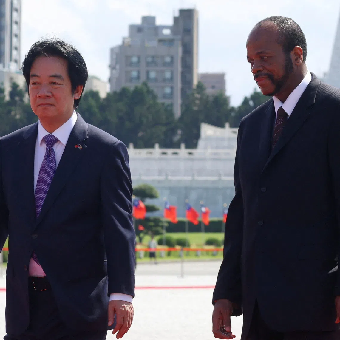 Taiwan's President Lai Ching-te and Eswatini's King Mswati III attend a welcome ceremony in Taipei, Taiwan, October 9, 2026. REUTERS/Tsai Hsin-Han