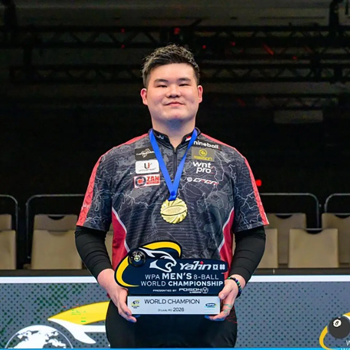 lpool - Aloysius Yapp celebrates becoming Singapore's first world pool champion by winning the WPA Men's 8-Ball World Championship in April 2026


CREDIT: WPA MEN'S 8-BALL WORLD CHAMPIONSHIP
