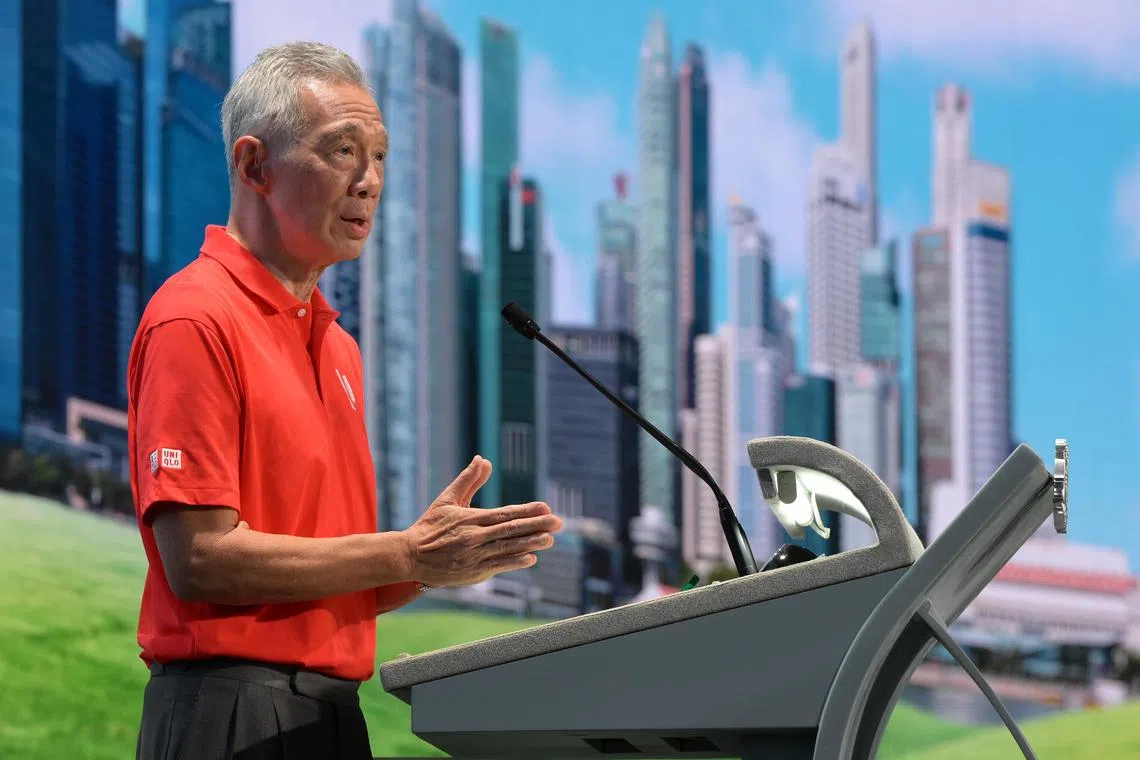 PM Lee Hsien Loong speaking at the May Day Rally on May 1.