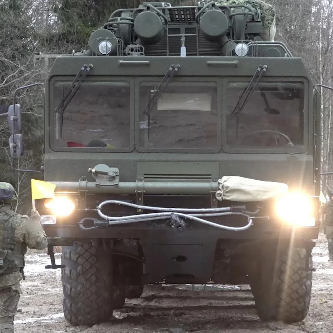 Service members take part in what Russian Defence Ministry says is the deployment of the Russian nuclear-capable hypersonic Oreshnik missile system in Belarus, at an unidetified location in this still image from video released December 30, 2025. Russian Defence Ministry/Handout via REUTERS