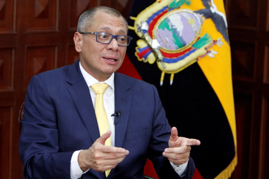 FILE PHOTO: Ecuador's Vice President Jorge Glas talks during an interview with Reuters at the Government Palace in Quito, Ecuador, August 29, 2017.  REUTERS/Daniel Tapia/File Photo