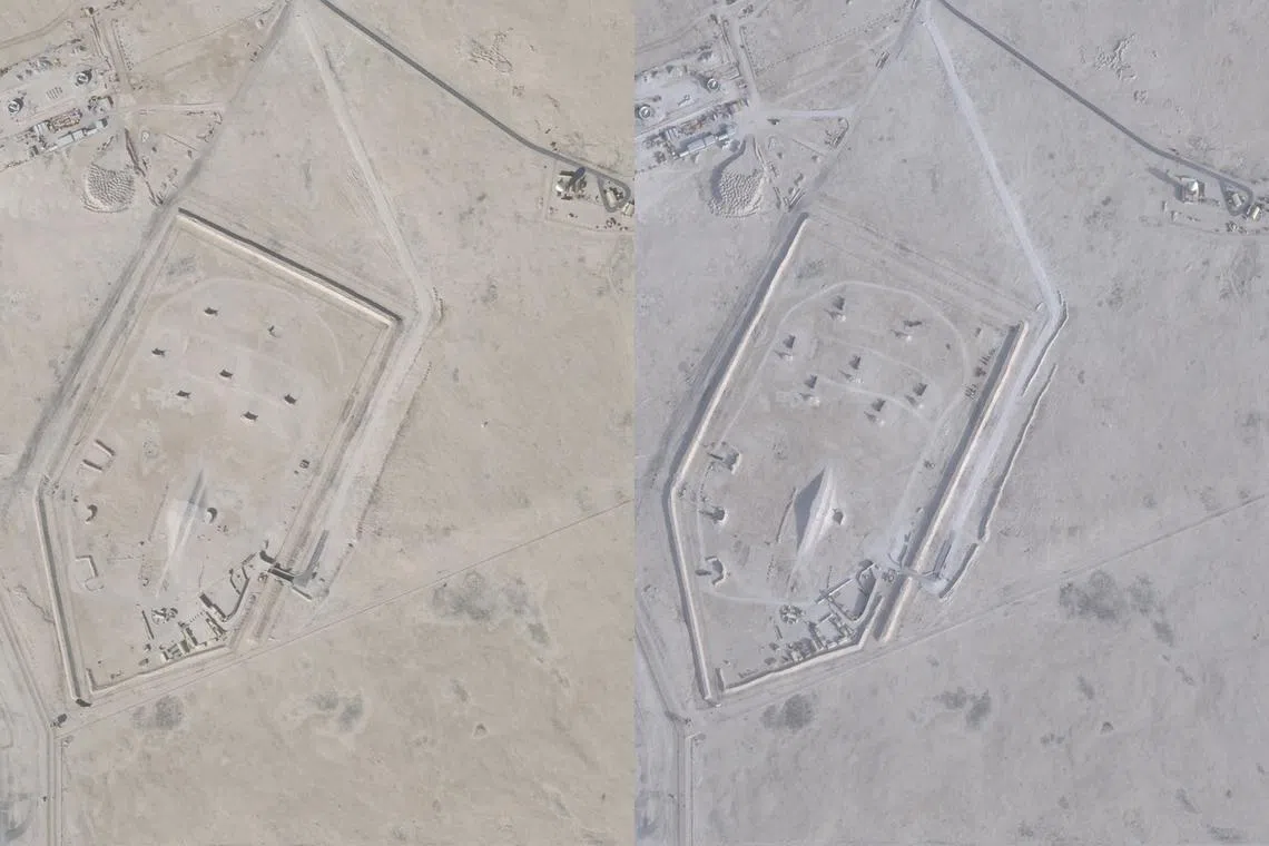 A combination of satellite images shows before and after Patriot air defence systems were placed at al-Udeid Air Base in Qatar, comparing Jan 17 and Feb 1.