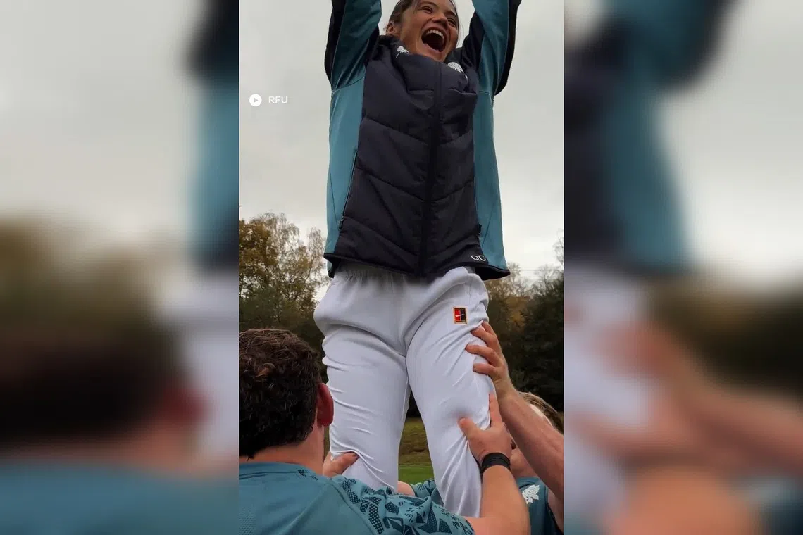 A video released on the England team's Instagram page showed players hoisting tennis star Emma Raducanu into the air.