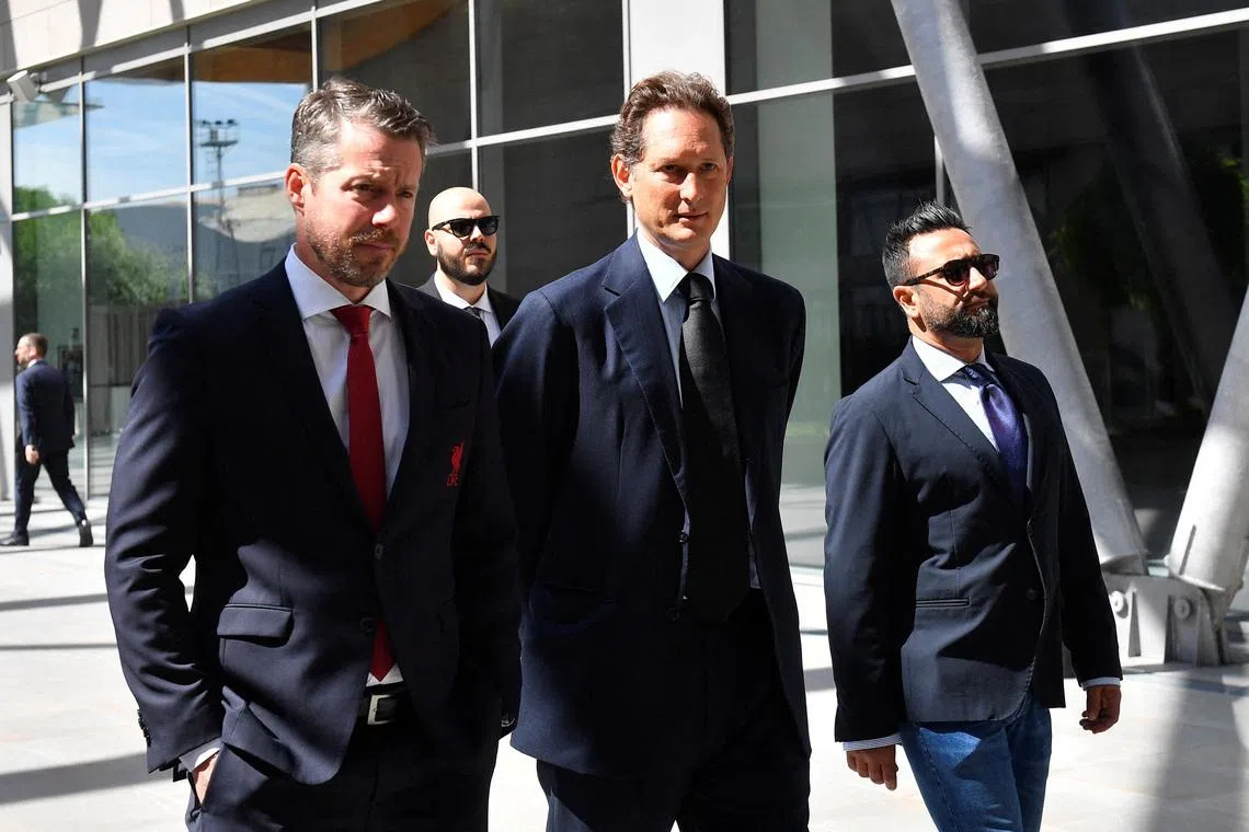 FILE PHOTO: Soccer Football - Juventus unveil new Heysel memorial marking 40th anniversary of disaster - Turin, Italy - May 29, 2025 Liverpool CEO Billy Hogan with Stellantis chairman John Elkann during the unveil ceremony REUTERS/Massimo Pinca/File Photo