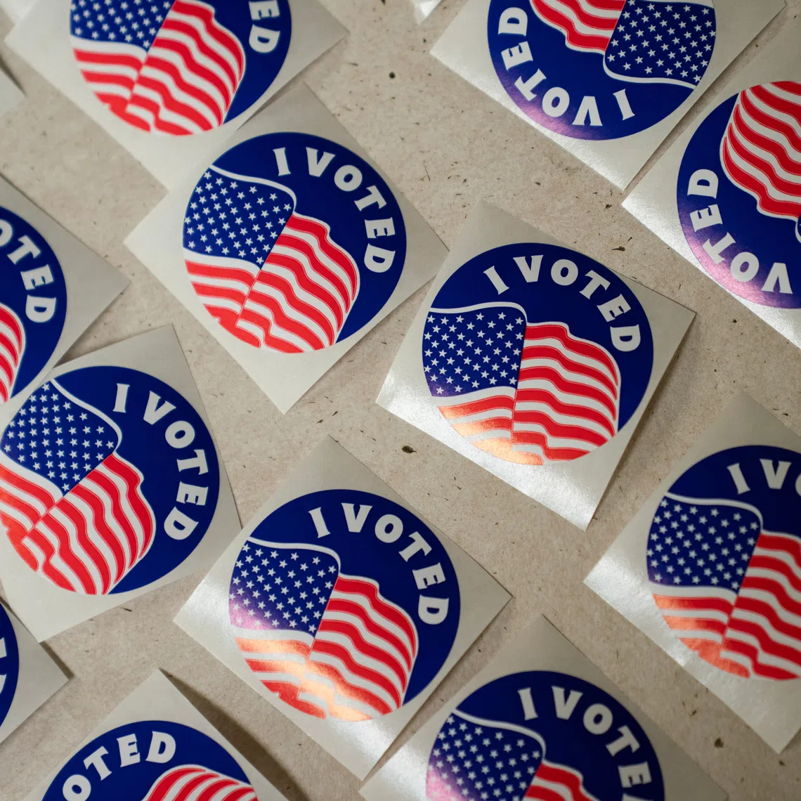 Stickers are lined on a table for voters at the American Legion Post 53 polling location during the Wisconsin Supreme Court election in Eau Claire, Wisconsin, U.S., April 1, 2025.  REUTERS/Erica Dischino/File Photo