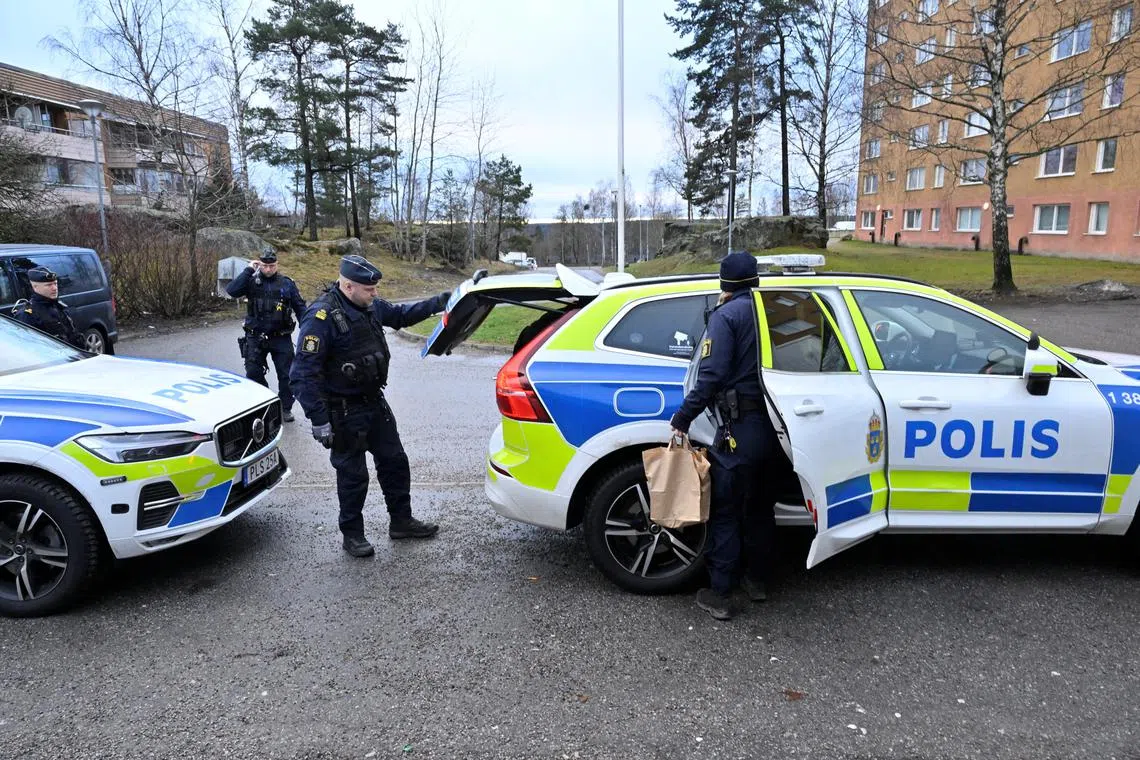 Police carry out operations in Sodertalje, south of Stockholm, on January 30, 2025, following the shooting of Koran burner Salwan Momika in an apartment late last night. The Stockholm District Court confirms that he is deceased.  TT News Agency/Jonas Ekstromer via REUTERS