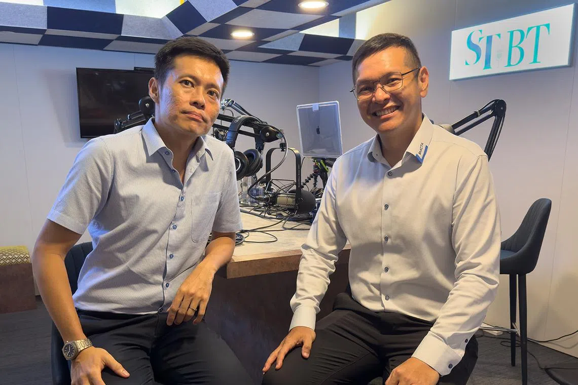 (From left) ST senior transport correspondent Lee Nian Tjoe and his guest, Mr Rex Tan, president of the Singapore Motor Cycle Trade Association.