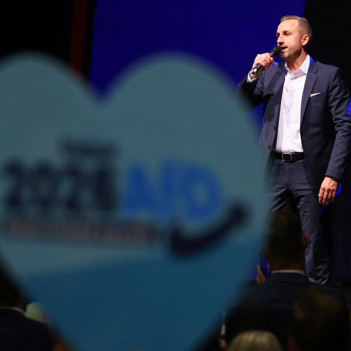 Top candidate of the far-right Alternative for Germany (AfD), Ulrich Siegmund, speaks at the AfD election party, after exit polls in the Saxony-Anhalt state elections, in Magdeburg, Germany, September 6, 2026. REUTERS/Thilo Schmuelgen
