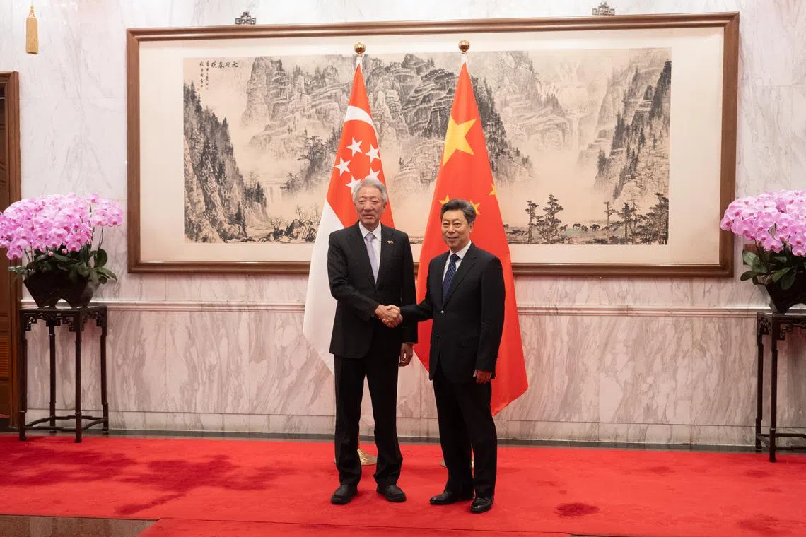 Senior Minister Teo Chee Hean meeting China's security chief Chen Wenqing at the Diaoyutai State Guesthouse in Beijing on March 22. 