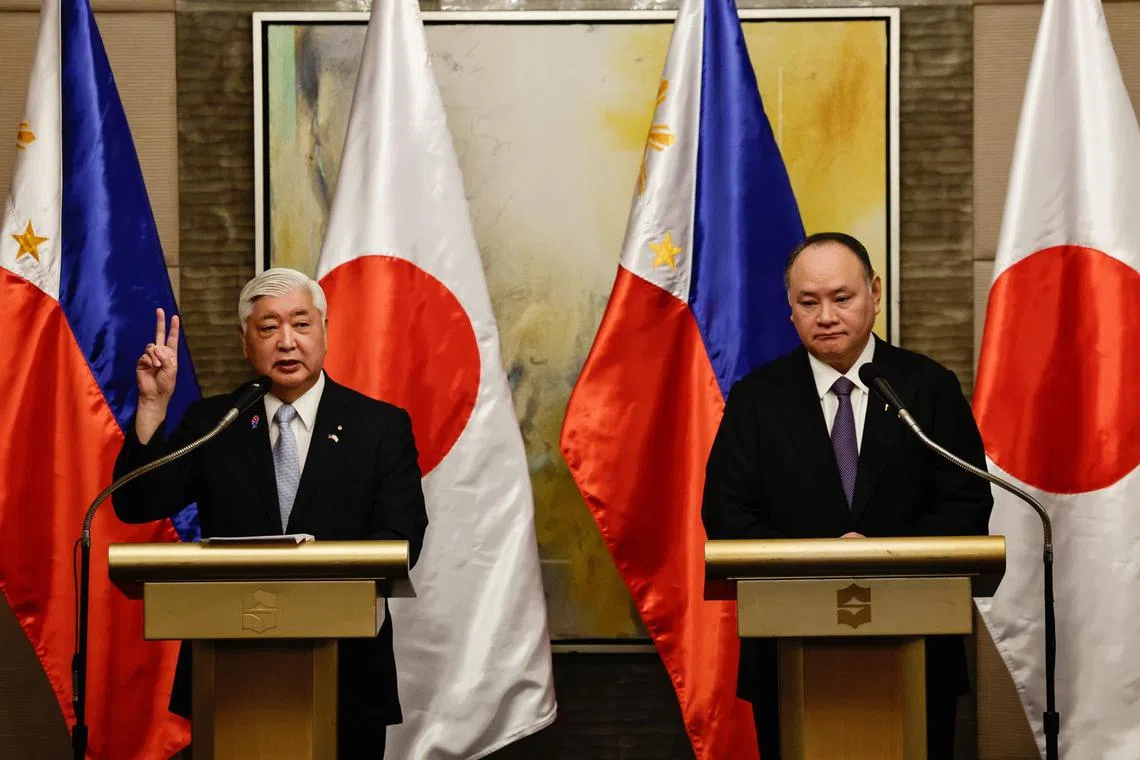 Mr Nakatani (left) met his Philippine counterpart Gilberto Teodoro (right) for a meeting in which the two ministers tackled regional security issues.