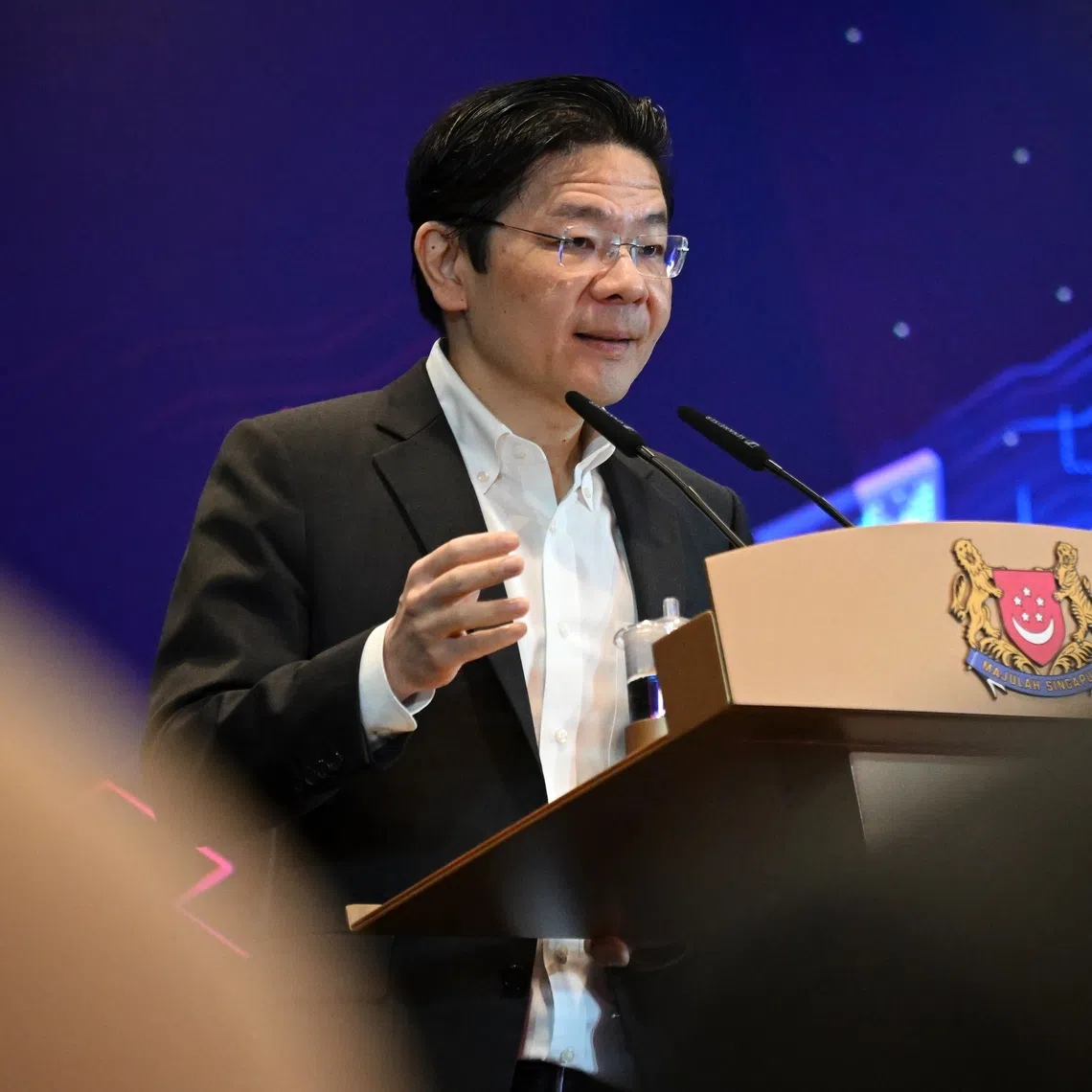 Prime Minister Lawrence Wong speaking at the SkillsFuture Summit for Businesses on Sept 16.