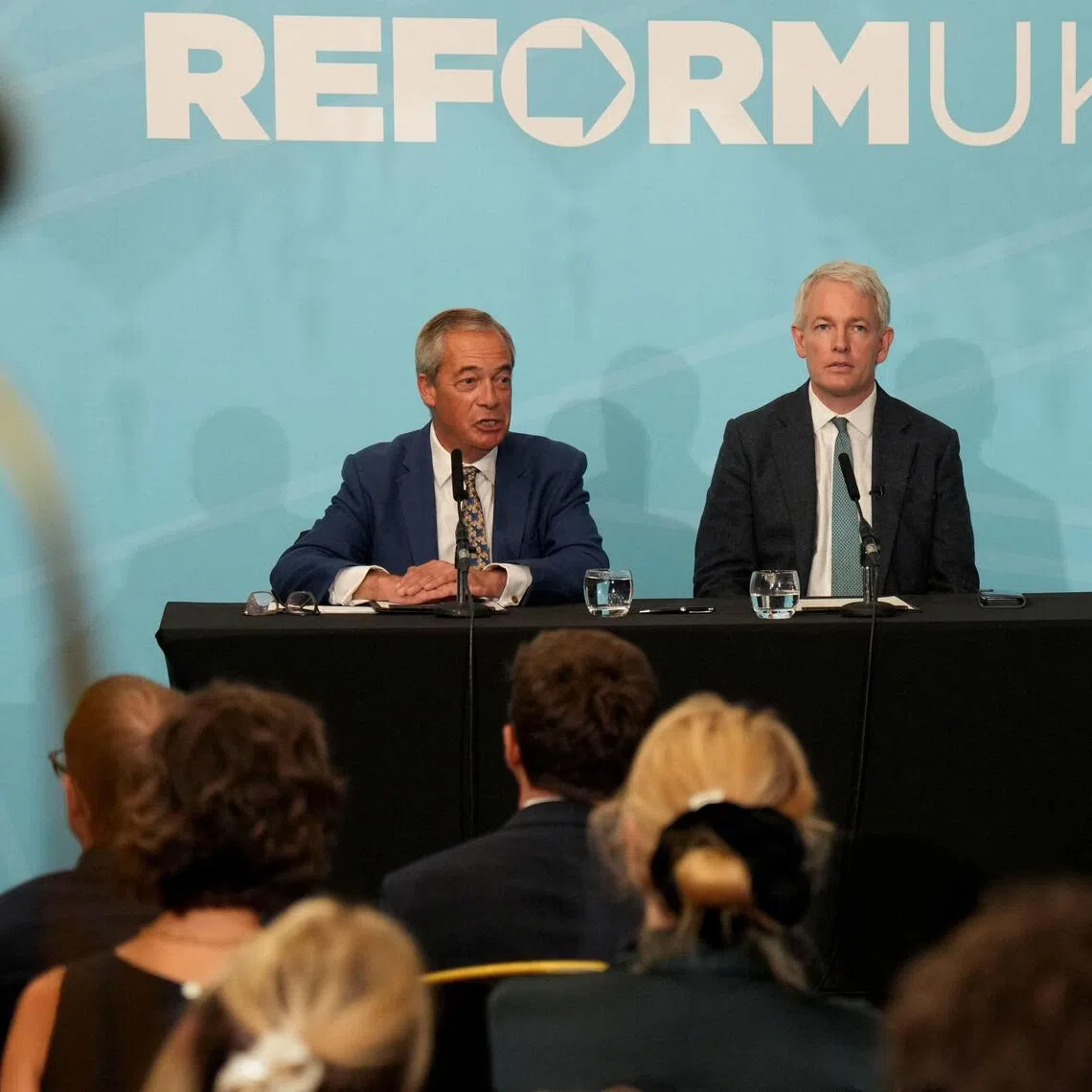 Reform UK Leader Nigel Farage speaks alongside Newly appointed Reform UK MP Danny Kruger (right) during a press conference, in London on Sept 15, 2025.